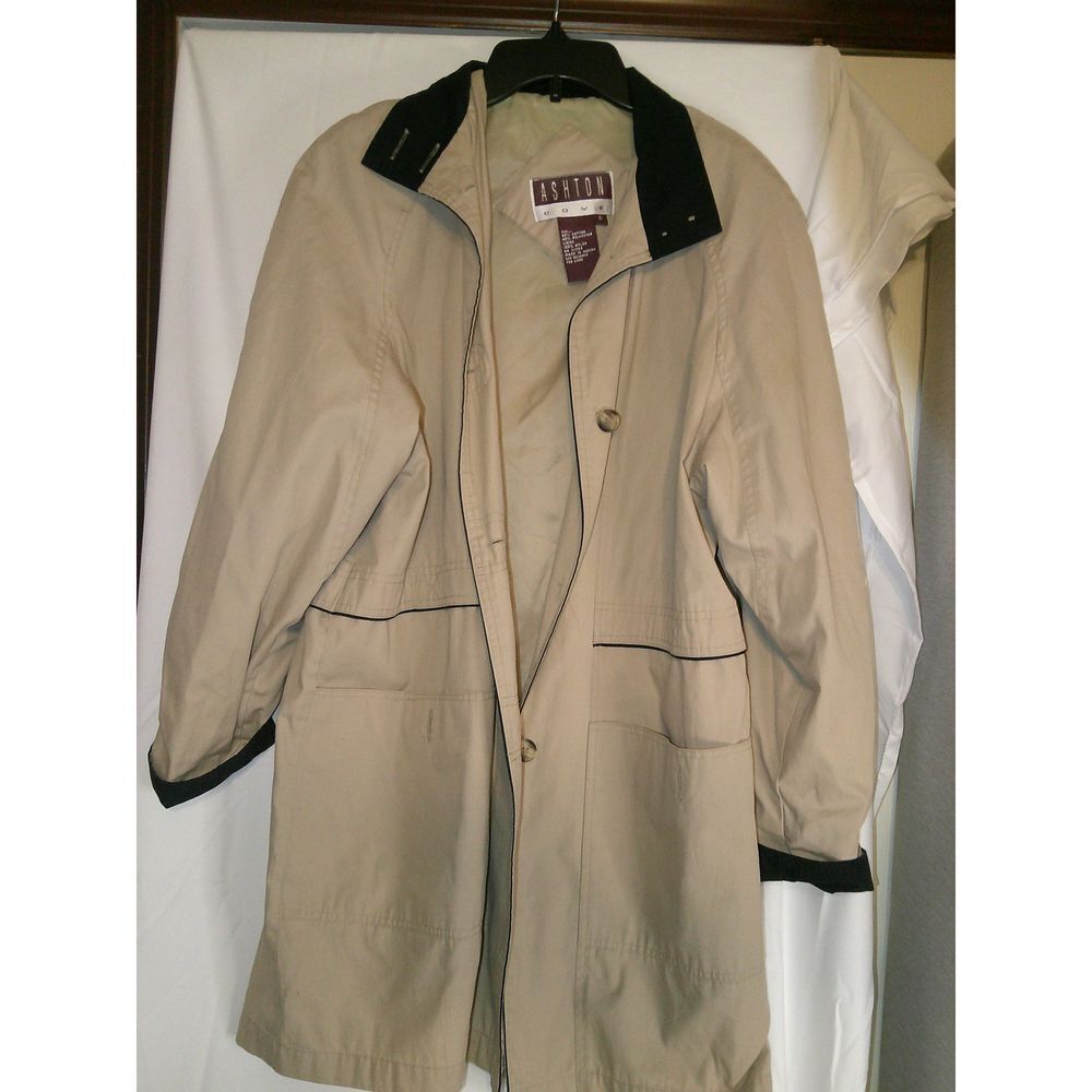 Ashton Cove Classic Beige Trench Coat with Black‎ Trim Casual Long Jacket